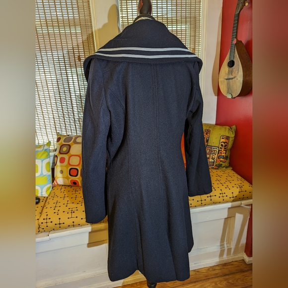 Voodoo Vixen Navy Blue Long Button Up Sailor Coat Sz L Wool - Picture 3 of 8